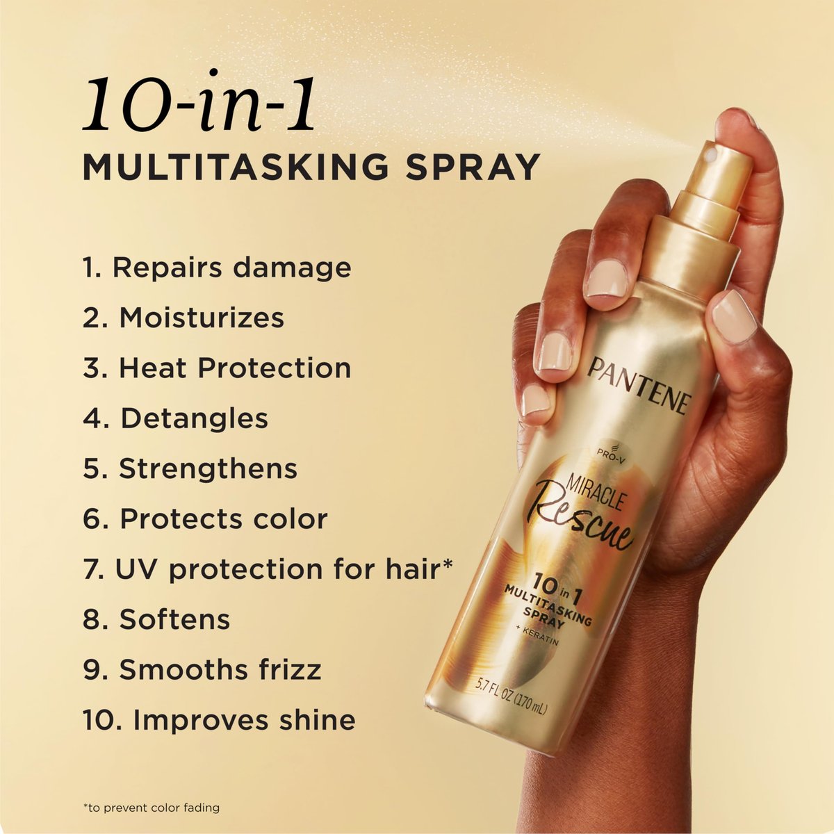 Pantene Miracle Rescue 10in1 Multitasking Spray - Heat Protection, Detangles, Repairs Damaged, Dry Hair, Improves Shine, Leave-In Conditioning Treatment with Keratin and Pro-Vitamin B5, 5.7 oz Avelisse