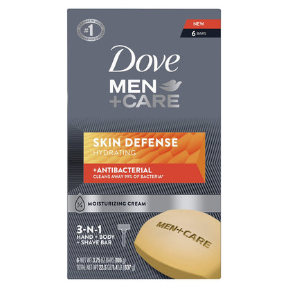 Dove Men+Care Soap Bar for Smooth, Hydrated & Nourished Skin – Effectively Washes Away Bacteria, Cream, 3.75 oz, 6 Count