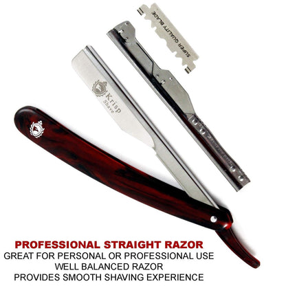 Krisp Beauty Professional Classic Straight Edge Barber Razor for Close Shaving – Red Marble, 11 Piece Set with 10 Blades Avelisse