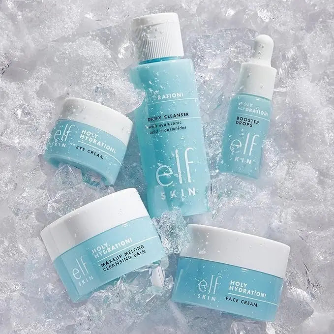 e.l.f. SKIN Holy Hydration! Hydrated Ever After Skincare Mini Kit - 5 Piece Set with Cleanser, Makeup Remover, Moisturizer & Eye Cream for Hydrating Skin, Airplane-Friendly Sizes Avelisse