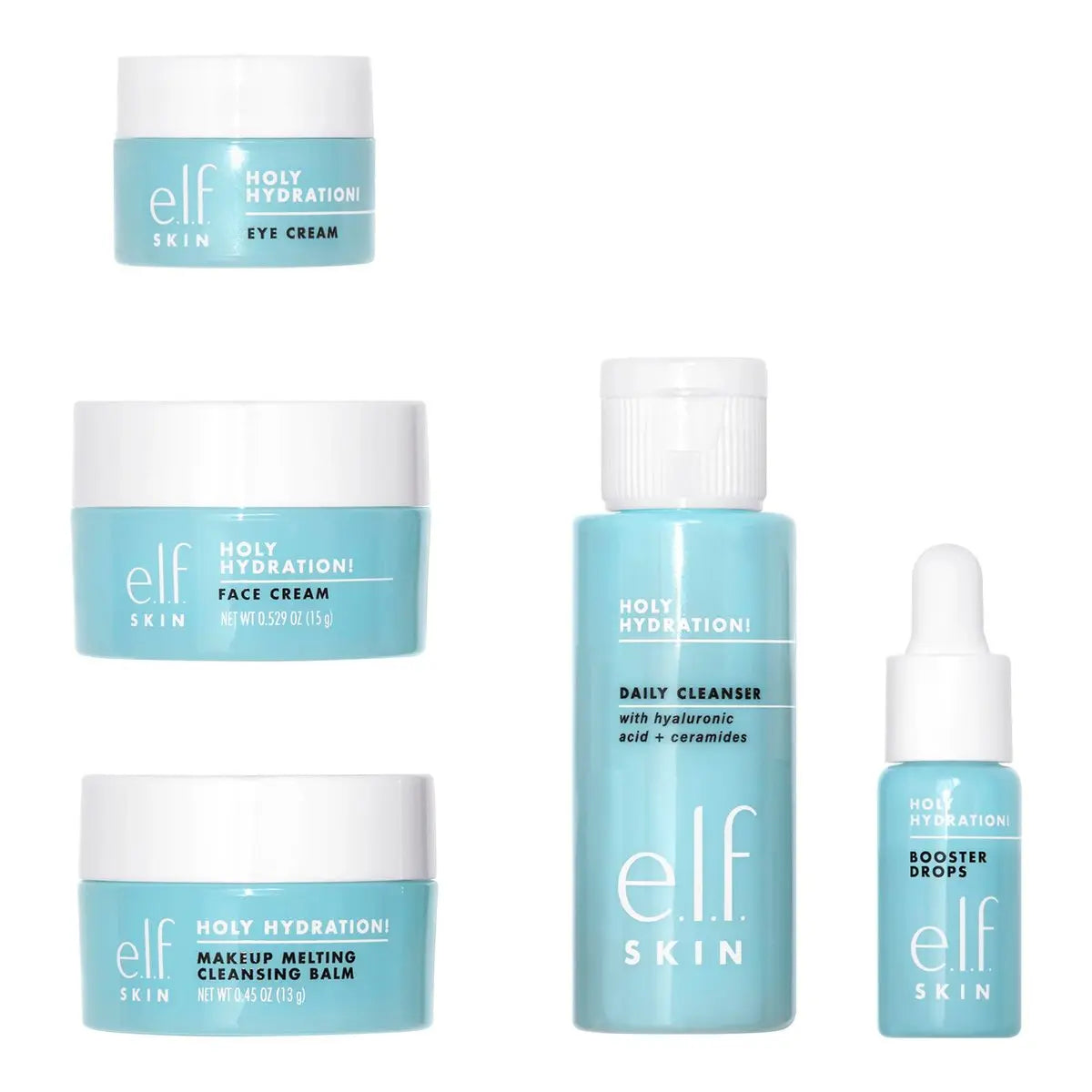 e.l.f. SKIN Holy Hydration! Hydrated Ever After Skincare Mini Kit - 5 Piece Set with Cleanser, Makeup Remover, Moisturizer & Eye Cream for Hydrating Skin, Airplane-Friendly Sizes Avelisse