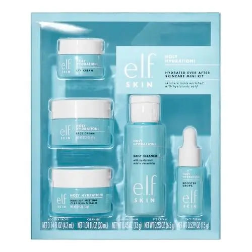 e.l.f. SKIN Holy Hydration! Hydrated Ever After Skincare Mini Kit - 5 Piece Set with Cleanser, Makeup Remover, Moisturizer & Eye Cream for Hydrating Skin, Airplane-Friendly Sizes Avelisse