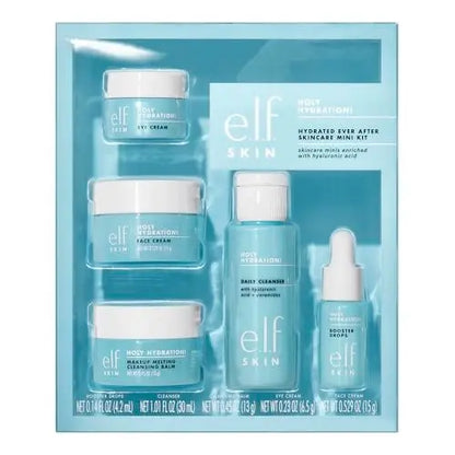 e.l.f. SKIN Holy Hydration! Hydrated Ever After Skincare Mini Kit - 5 Piece Set with Cleanser, Makeup Remover, Moisturizer & Eye Cream for Hydrating Skin, Airplane-Friendly Sizes Avelisse