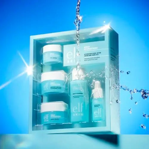 e.l.f. SKIN Holy Hydration! Hydrated Ever After Skincare Mini Kit - 5 Piece Set with Cleanser, Makeup Remover, Moisturizer & Eye Cream for Hydrating Skin, Airplane-Friendly Sizes Avelisse