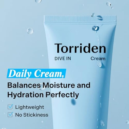 Torriden DIVE IN Cream 80ml (2.71 fl. oz.) - Lightweight Facial Moisturizer for Sensitive & Oily Skin with Hyaluronic Acid and Allantoin Avelisse