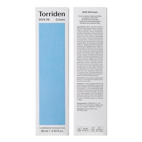 Torriden DIVE IN Cream 80ml (2.71 fl. oz.) - Lightweight Facial Moisturizer for Sensitive & Oily Skin with Hyaluronic Acid and Allantoin Avelisse