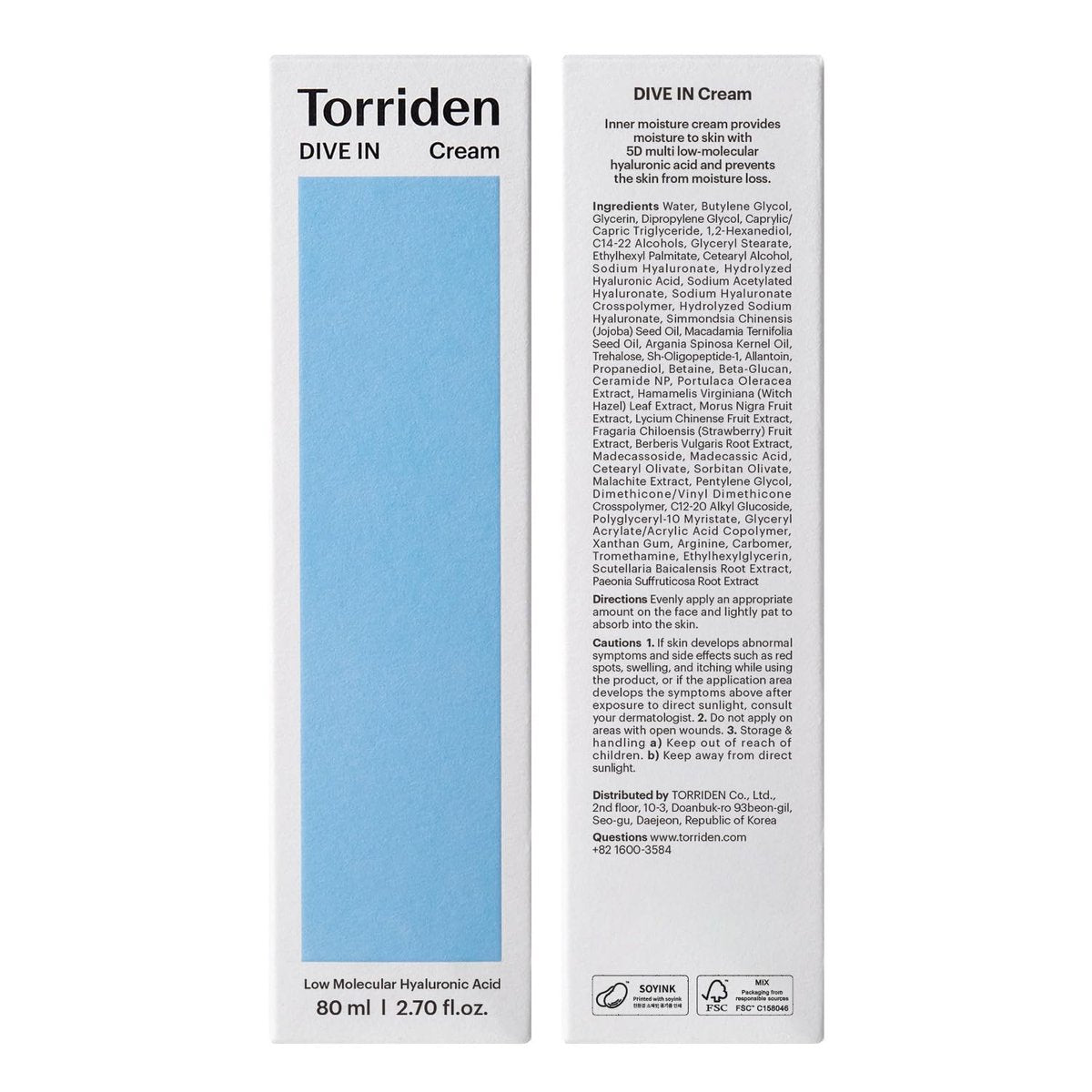 Torriden DIVE IN Cream 80ml (2.71 fl. oz.) - Lightweight Facial Moisturizer for Sensitive & Oily Skin with Hyaluronic Acid and Allantoin Avelisse