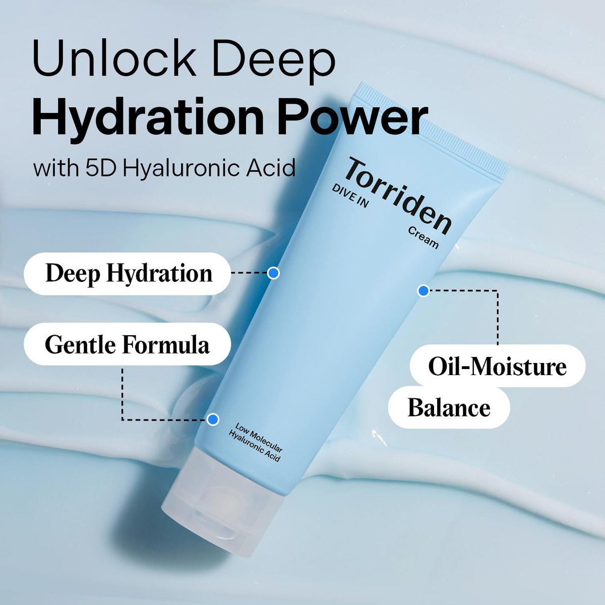 Torriden DIVE IN Cream 80ml (2.71 fl. oz.) - Lightweight Facial Moisturizer for Sensitive & Oily Skin with Hyaluronic Acid and Allantoin Avelisse
