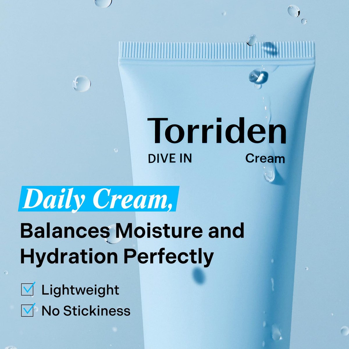 Torriden DIVE IN Cream 80ml (2.71 fl. oz.) - Lightweight Facial Moisturizer for Sensitive & Oily Skin with Hyaluronic Acid and Allantoin Avelisse