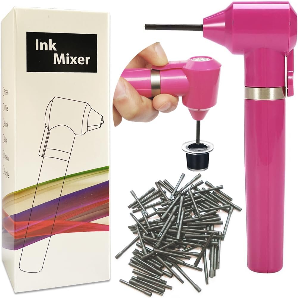 ALIWOD Electric Tattoo Ink Mixer with 100 Mixing Sticks - Pigment Blender for Tattoo, Eyebrow, Nail Polish, and Watercolor Ink (Rose, 102 Piece Set) - görsel 1