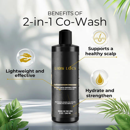 Lion Locs Shampoo and Conditioner for Dreads, Sisterlocks, Locks, & Dreadlocks | Lightweight Vegan Co Wash (8 oz) Avelisse