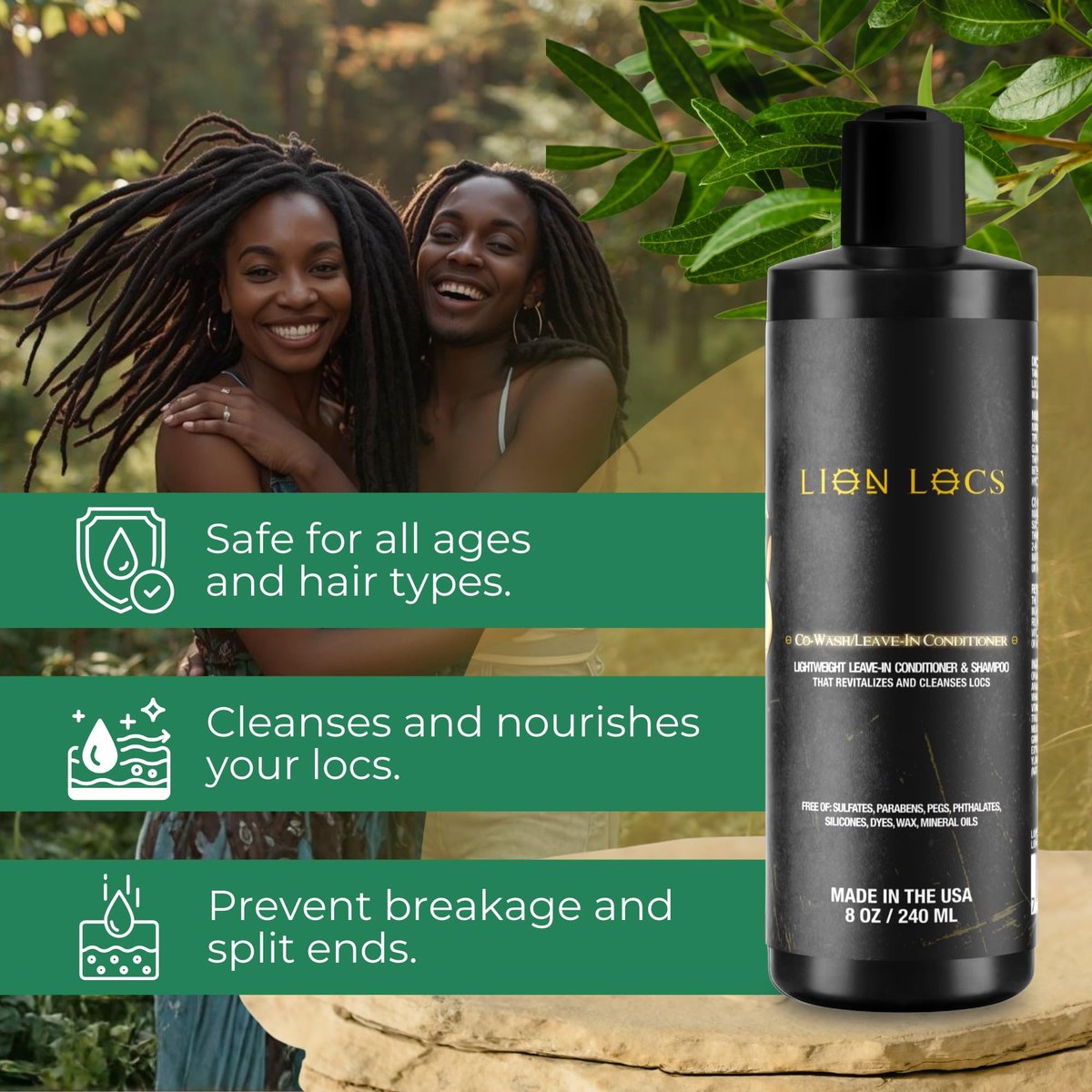 Lion Locs Shampoo and Conditioner for Dreads, Sisterlocks, Locks, & Dreadlocks | Lightweight Vegan Co Wash (8 oz) Avelisse