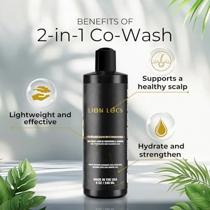 Lion Locs Shampoo and Conditioner for Dreads, Sisterlocks, Locks, & Dreadlocks | Lightweight Vegan Co Wash (8 oz) Avelisse