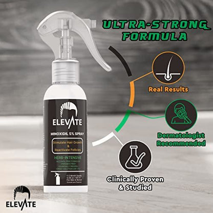 ELEVATE 5% Minoxidil Hair Growth Spray - Alcohol Free, Non-Oily, Extra Strength for Men & Women - 1 Month Supply Avelisse