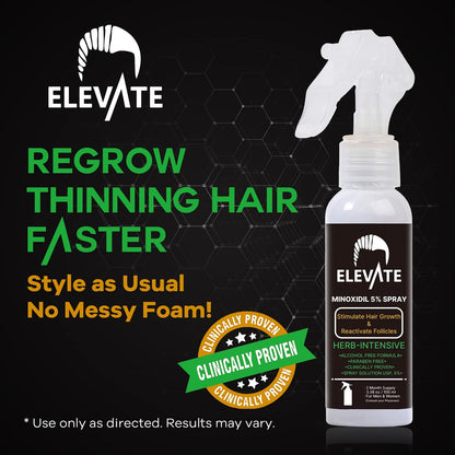 ELEVATE 5% Minoxidil Hair Growth Spray - Alcohol Free, Non-Oily, Extra Strength for Men & Women - 1 Month Supply Avelisse