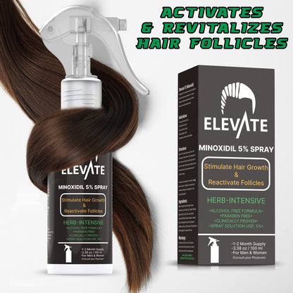 ELEVATE 5% Minoxidil Hair Growth Spray - Alcohol Free, Non-Oily, Extra Strength for Men & Women - 1 Month Supply Avelisse