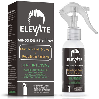 ELEVATE 5% Minoxidil Hair Growth Spray - Alcohol Free, Non-Oily, Extra Strength for Men & Women - 1 Month Supply Avelisse