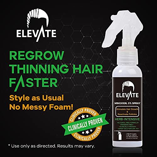 ELEVATE 5% Minoxidil Hair Growth Spray - Alcohol Free, Non-Oily, Extra Strength for Men & Women - 1 Month Supply Avelisse