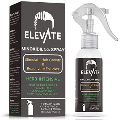 ELEVATE 5% Minoxidil Hair Growth Spray - Alcohol Free, Non-Oily, Extra Strength for Men & Women - 1 Month Supply Avelisse