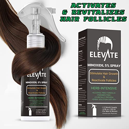 ELEVATE 5% Minoxidil Hair Growth Spray - Alcohol Free, Non-Oily, Extra Strength for Men & Women - 1 Month Supply Avelisse
