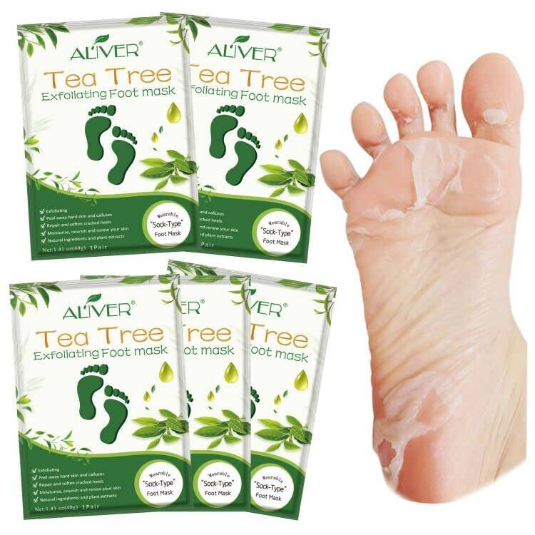 ALIVER Tea Tree Foot Peel Mask – 5 Pack Exfoliating Foot Care Mask for Soft, Baby-Smooth Feet – Removes Dead Skin, Calluses, and Roughness - görsel 1