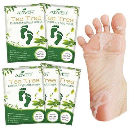 ALIVER Tea Tree Foot Peel Mask – 5 Pack Exfoliating Foot Care Mask for Soft, Baby-Smooth Feet – Removes Dead Skin, Calluses, and Roughness