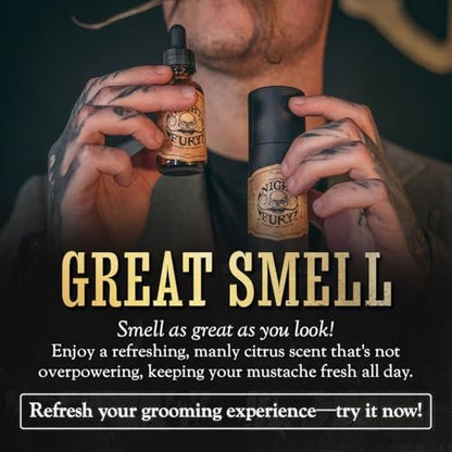The Vintage Grooming Co. Mustache Wax Remover Night Fury Oil by Death Grip – Get Wax Out Of Your Handlebar Mustache or Beard | Mustache Cleaner Kit (1 oz) Avelisse