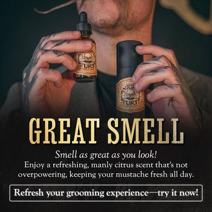 The Vintage Grooming Co. Mustache Wax Remover Night Fury Oil by Death Grip – Get Wax Out Of Your Handlebar Mustache or Beard | Mustache Cleaner Kit (1 oz) Avelisse