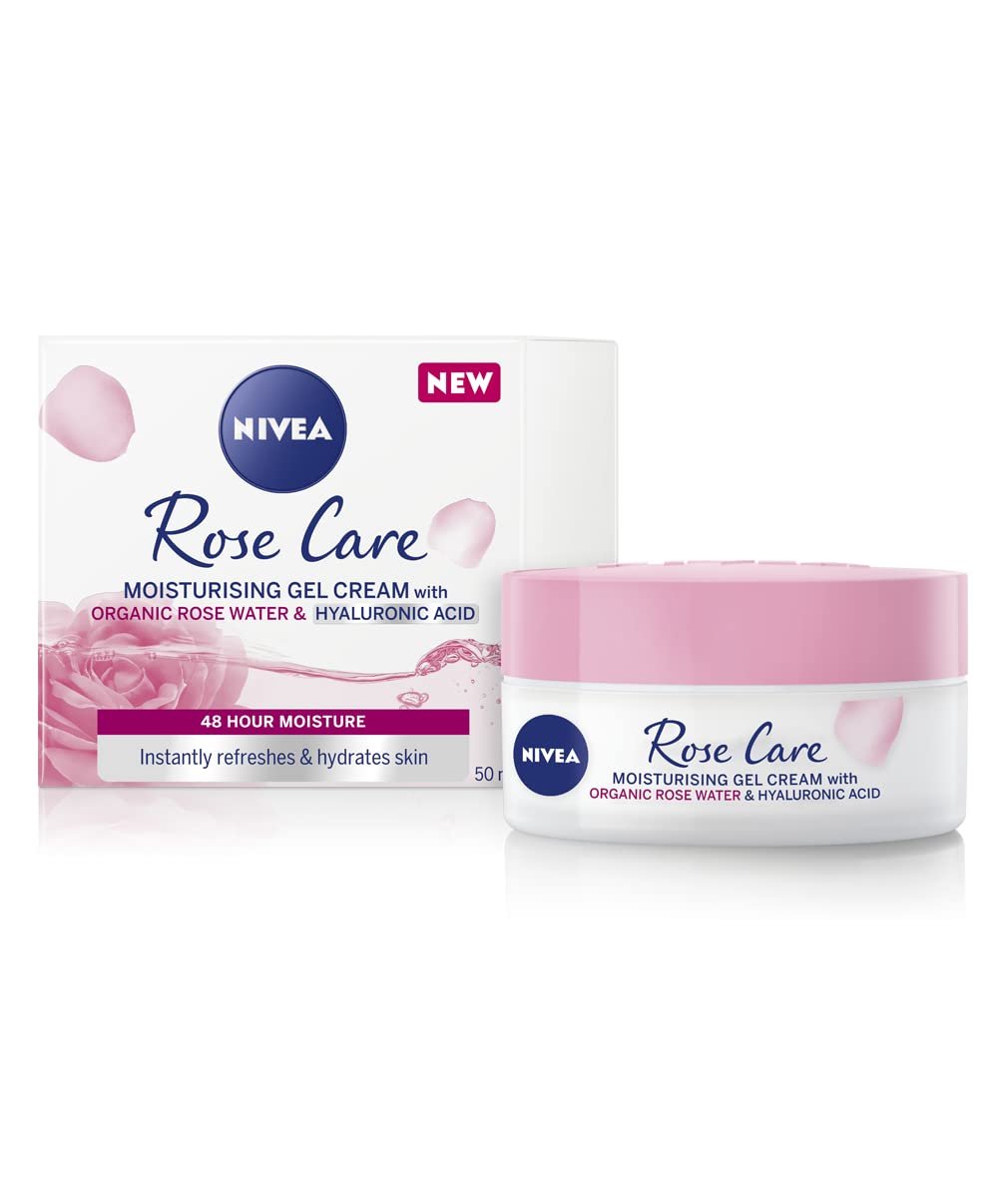 NIVEA 24h Day Cream (50 ml) with Rose Water & Hyaluron – Light Gel Face Moisturizer for Smooth Delicate Skin - görsel 1