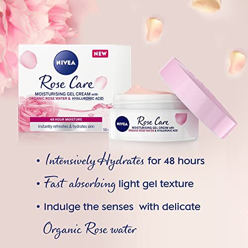 NIVEA 24h Day Cream (50 ml) with Rose Water & Hyaluron – Light Gel Face Moisturizer for Smooth Delicate Skin - görsel 6