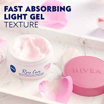 NIVEA 24h Day Cream (50 ml) with Rose Water & Hyaluron – Light Gel Face Moisturizer for Smooth Delicate Skin