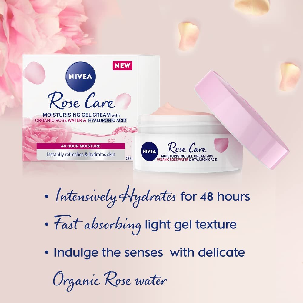 NIVEA 24h Day Cream (50 ml) with Rose Water & Hyaluron – Light Gel Face Moisturizer for Smooth Delicate Skin - görsel 5
