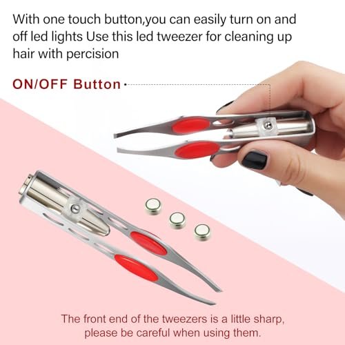 Tatuo 6-Pack LED Lighted Tweezers – Precision Stainless Steel Tweezers for Eyebrow, Eyelash & Hair Removal (Red, Purple, Dark Blue) Avelisse