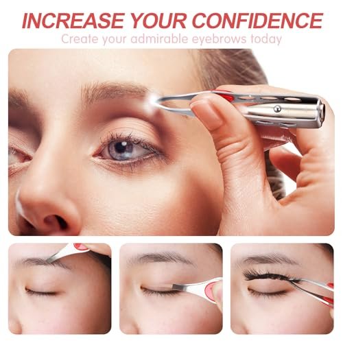 Tatuo 6-Pack LED Lighted Tweezers – Precision Stainless Steel Tweezers for Eyebrow, Eyelash & Hair Removal (Red, Purple, Dark Blue) Avelisse