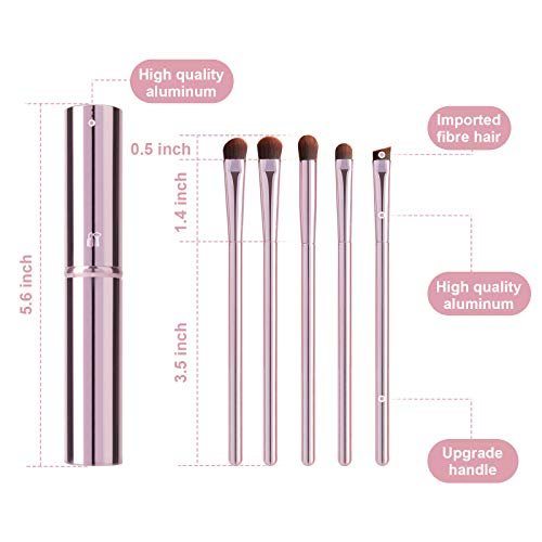 5-Piece Eye Makeup Brush Set - Portable Eyeshadow, Eyeliner, Eyebrow, Lip & Concealer Brushes with Travel Case (Pink) - görsel 6