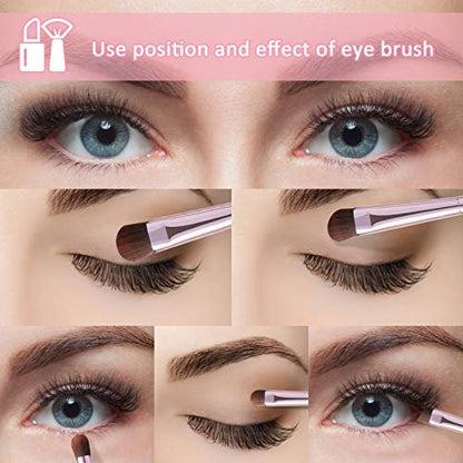 5-Piece Eye Makeup Brush Set - Portable Eyeshadow, Eyeliner, Eyebrow, Lip & Concealer Brushes with Travel Case (Pink)