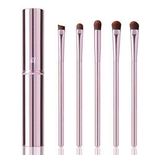 5-Piece Eye Makeup Brush Set - Portable Eyeshadow, Eyeliner, Eyebrow, Lip & Concealer Brushes with Travel Case (Pink) - görsel 2