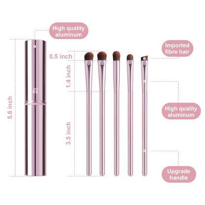 5-Piece Eye Makeup Brush Set - Portable Eyeshadow, Eyeliner, Eyebrow, Lip & Concealer Brushes with Travel Case (Pink)