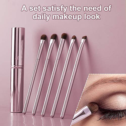 5-Piece Eye Makeup Brush Set - Portable Eyeshadow, Eyeliner, Eyebrow, Lip & Concealer Brushes with Travel Case (Pink)
