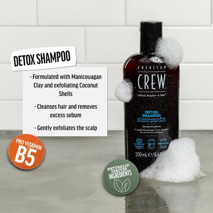 American Crew Detox Shampoo for Men - Naturally Derived, Vegan Formula, Citrus Mint Fragrance, 33.8 Fl Oz