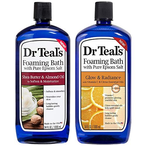 Dr Teal's Foaming Bath Combo Pack – Moisturizing Shea Butter & Almond Oil + Glow & Radiance with Vitamin C and Citrus Essential Oils (68 fl oz Total) Avelisse
