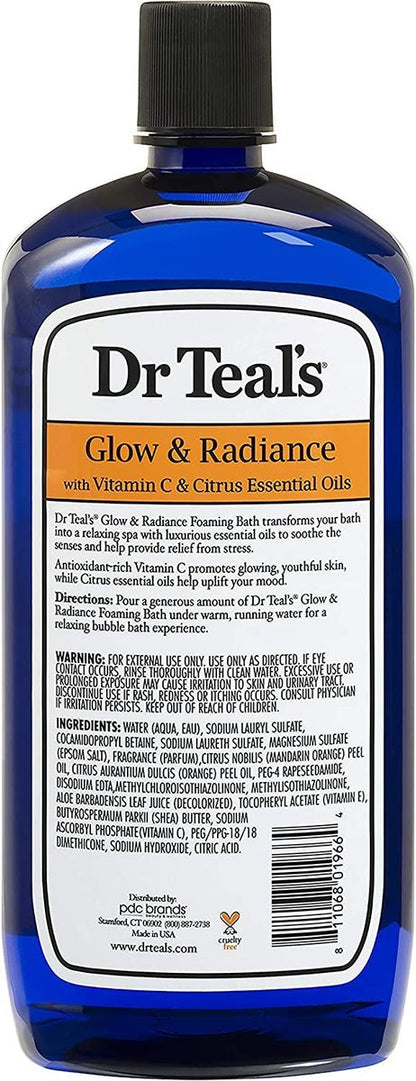 Dr Teal's Foaming Bath Combo Pack – Moisturizing Shea Butter & Almond Oil + Glow & Radiance with Vitamin C and Citrus Essential Oils (68 fl oz Total) Avelisse