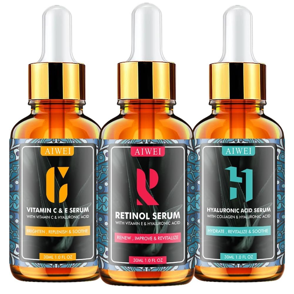 AIWEI Facial Serum Set: Vitamin C, Retinol & Hyaluronic Acid – Day & Night Anti-Aging Serum for Glowing Skin - görsel 2