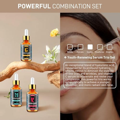 AIWEI Facial Serum Set: Vitamin C, Retinol & Hyaluronic Acid – Day & Night Anti-Aging Serum for Glowing Skin