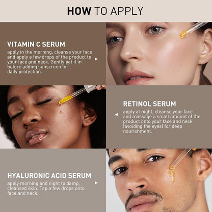 AIWEI Facial Serum Set: Vitamin C, Retinol & Hyaluronic Acid – Day & Night Anti-Aging Serum for Glowing Skin