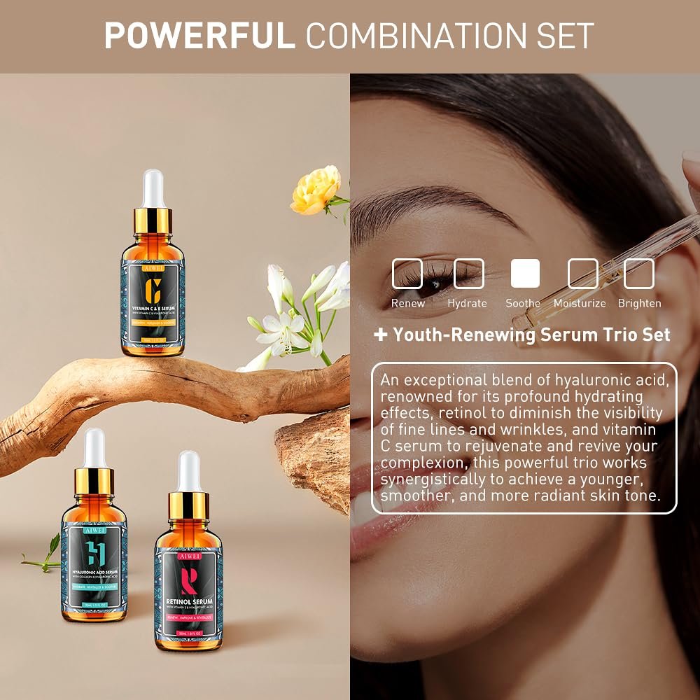 AIWEI Facial Serum Set: Vitamin C, Retinol & Hyaluronic Acid – Day & Night Anti-Aging Serum for Glowing Skin - görsel 4