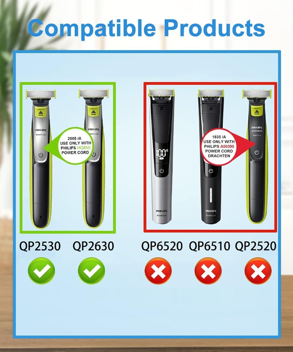 LIANSUM 2W Charger 8V 100MA Power Cord Compatible with Philips OneBlade QP2630 Shaver, Norelco OneBlade QP2530, QP2630 Electric Razor Trimmer Charging Cable Supply - görsel 5