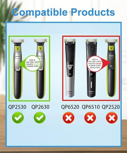 LIANSUM 2W Charger 8V 100MA Power Cord Compatible with Philips OneBlade QP2630 Shaver, Norelco OneBlade QP2530, QP2630 Electric Razor Trimmer Charging Cable Supply