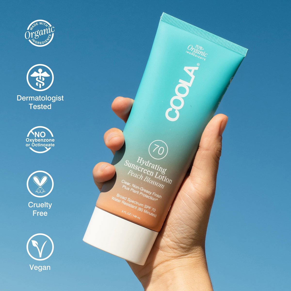 COOLA Organic Sunscreen SPF 70 Sunblock Body Lotion, Dermatologist Tested, Vegan & Gluten Free, Peach Blossom, 5 Fl Oz Avelisse