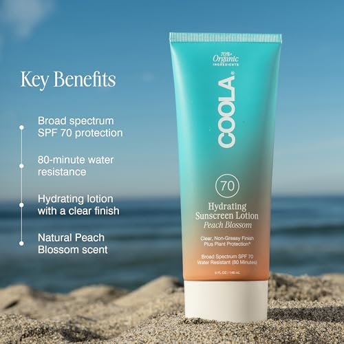 COOLA Organic Sunscreen SPF 70 Sunblock Body Lotion, Dermatologist Tested, Vegan & Gluten Free, Peach Blossom, 5 Fl Oz Avelisse